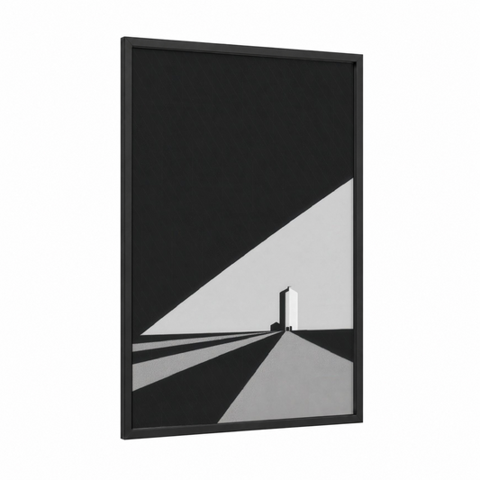 Minimal Farm Silo framed art print — black wood frame — black and white and gray palette