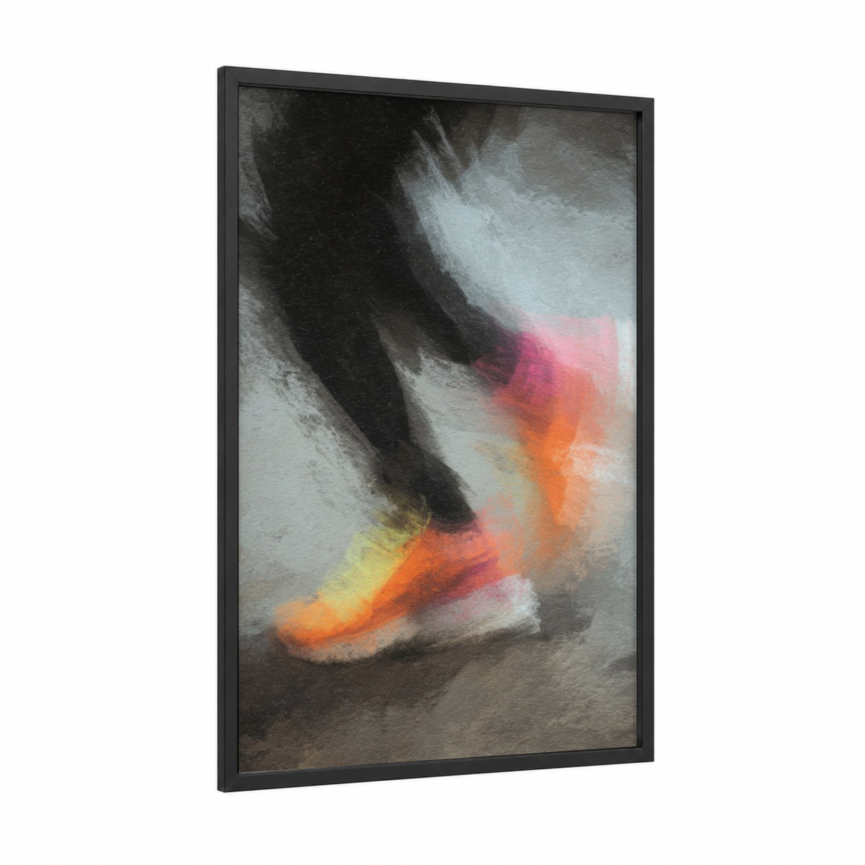 Vibrant Zumba Motion framed art print — black wood frame — orange and magenta palette