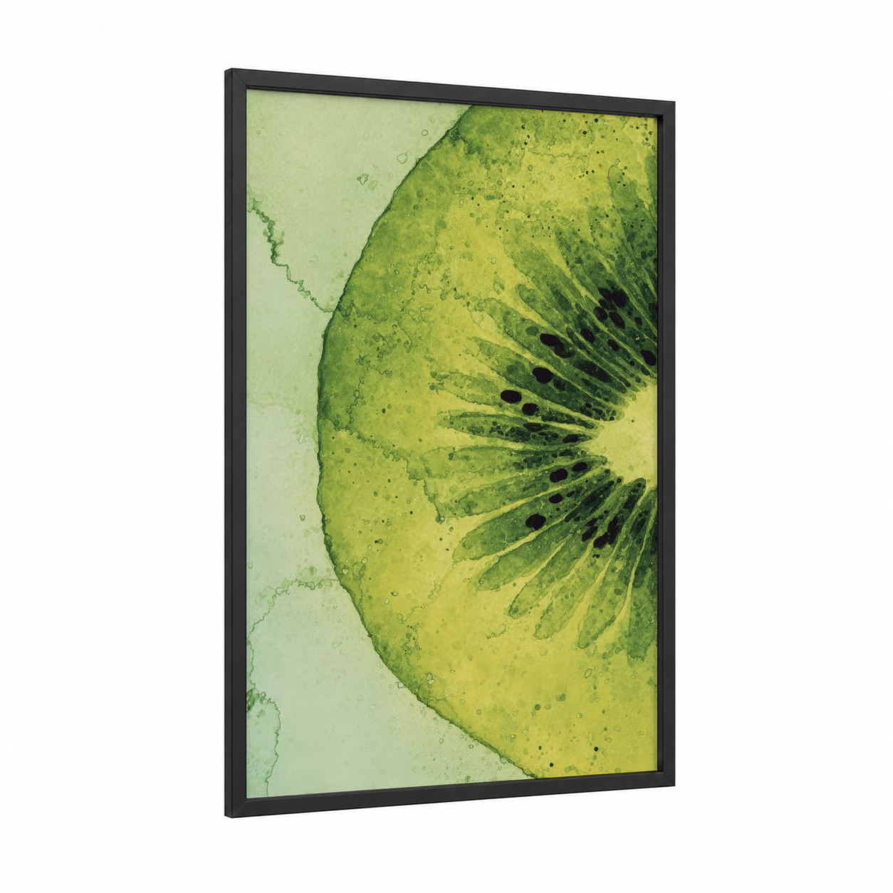 Lime Slice Botanical framed fruit print — black wood frame — light green and yellow gold palette