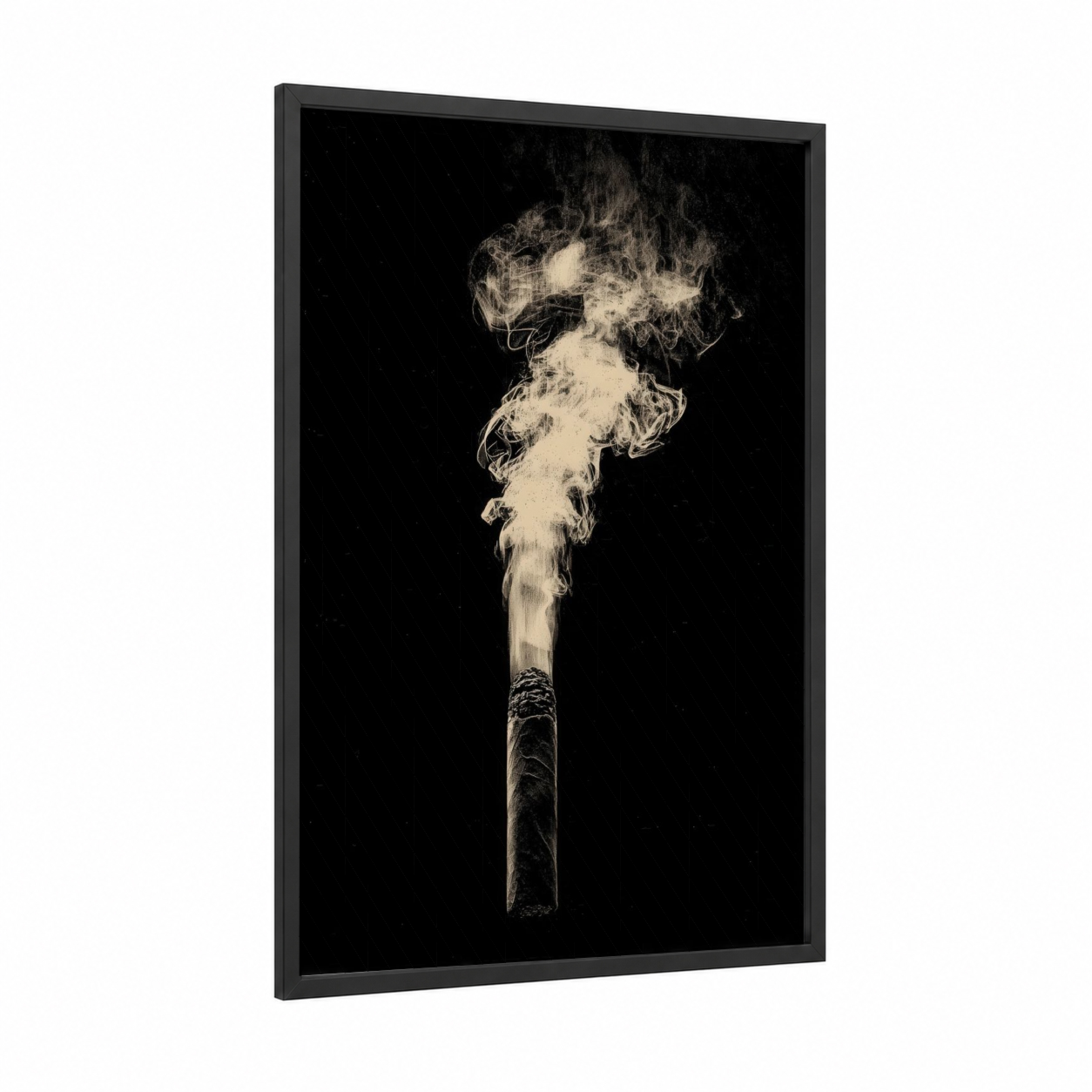 Smoking Cigar framed cigars print — black wood frame — black and white and cream palette
