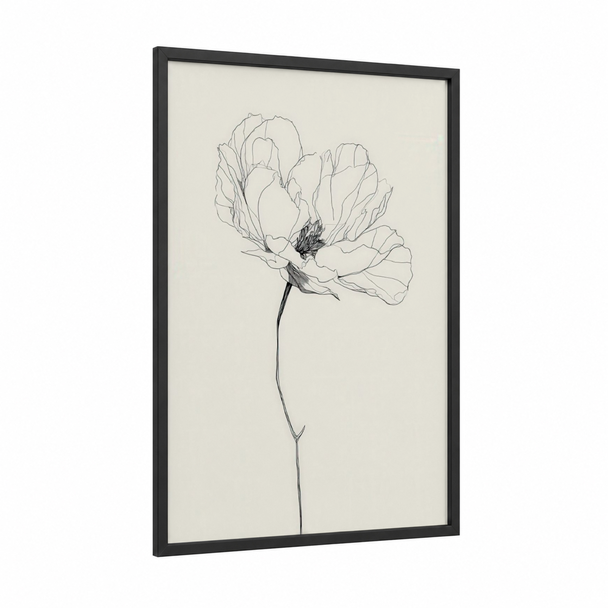 Ethereal Peony framed art print — black wood frame — cream and black palette