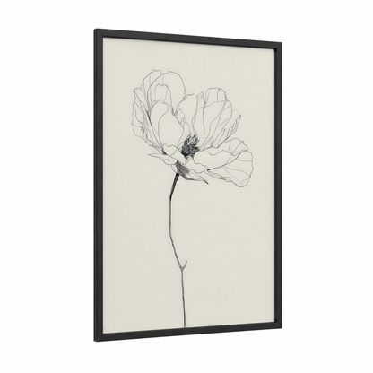 Ethereal Peony framed art print — black wood frame — cream and black palette