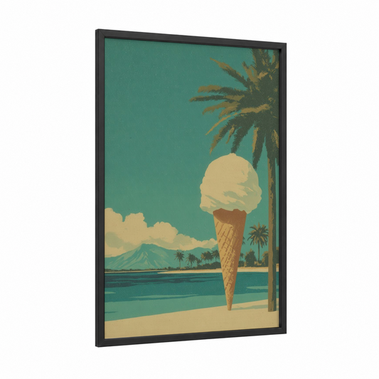 Tropical Ice Cream framed fast food print — black wood frame — turquoise and cream palette