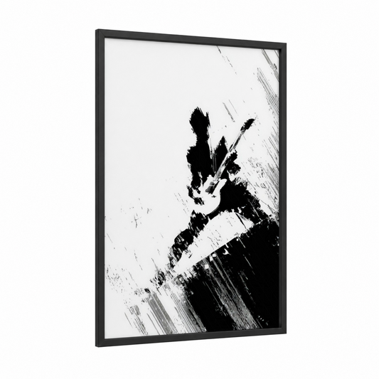 Electric Rebellion framed rock'n roll print — black wood frame — black and white palette