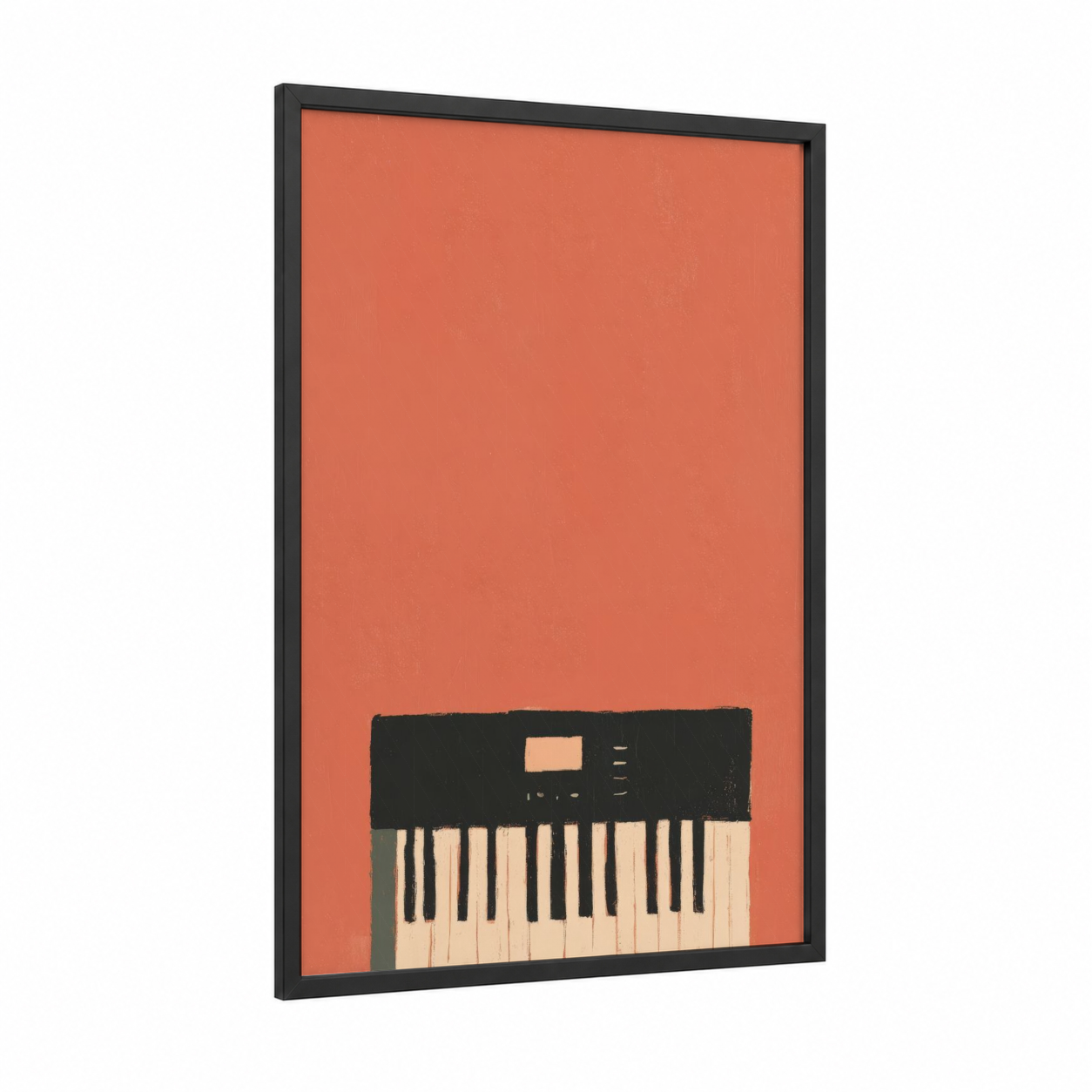 Coral Keyboard framed art print — black wood frame — orange and black and white palette