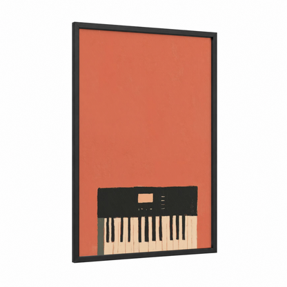 Coral Keyboard framed art print — black wood frame — orange and black and white palette