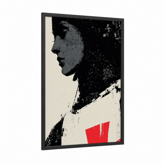 Joan Profile framed joan of arc print — black wood frame — black and white and red palette