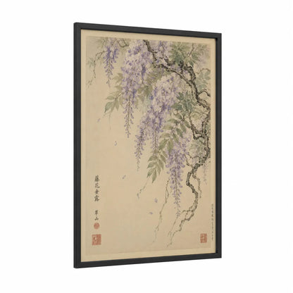 Japanese Wisteria Blossom Wall Art framed art print — black wood frame — lavender and beige palette