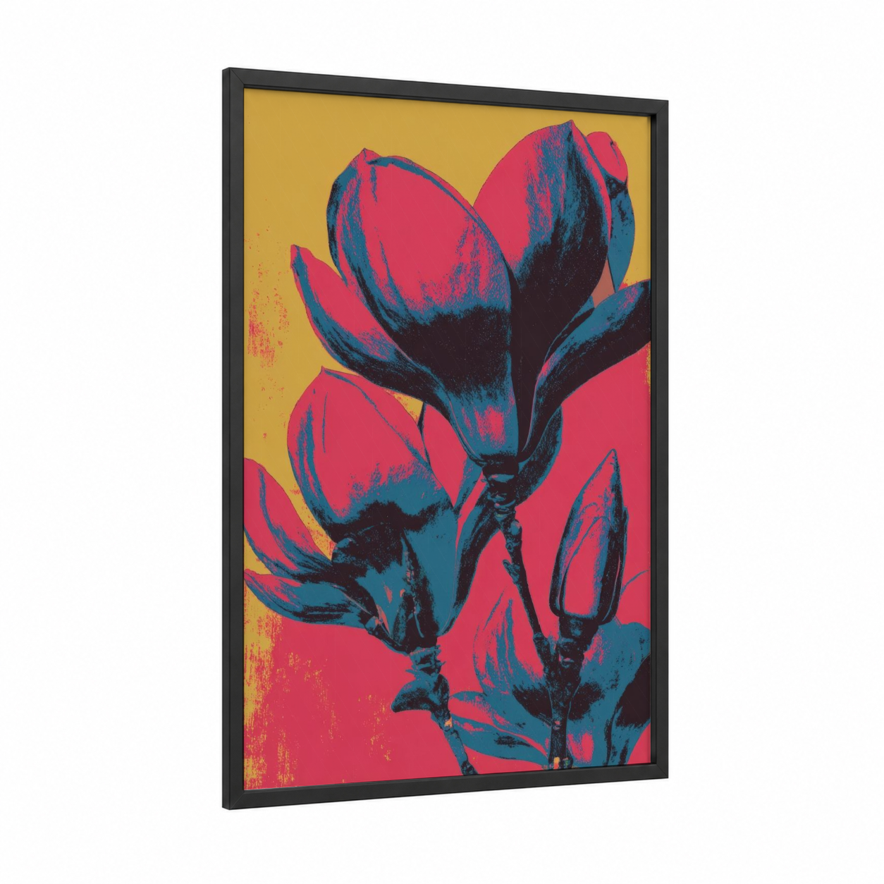 Crimson Magnolia framed art print — black wood frame — magenta and teal palette