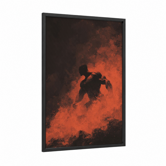 Inferno Bodybuilder framed bodybuilding print — black wood frame — black and red palette