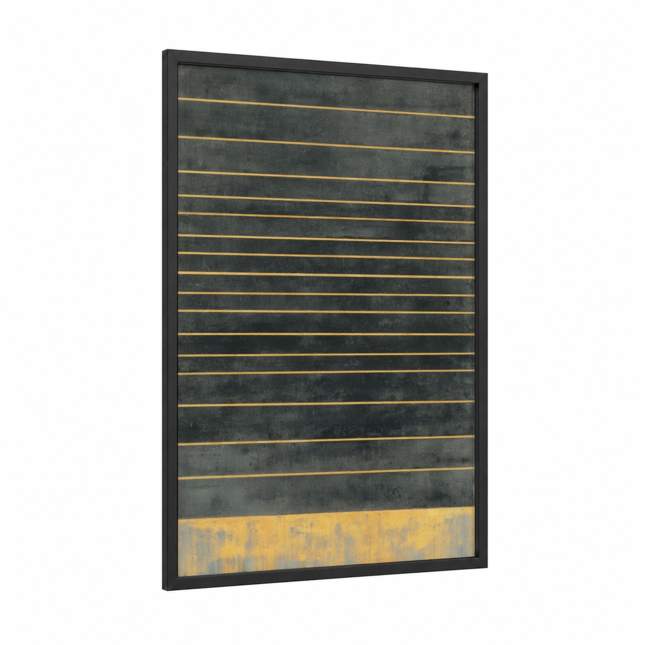 Charcoal Horizon framed abstract minimalist print — black wood frame — gray and gold palette