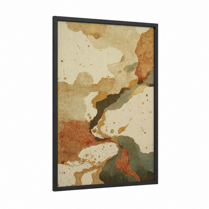 Earthen Abstractions framed abstract expressionism print — black wood frame — cream and russet palette