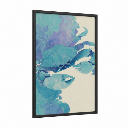 Cosmic Cancer framed art print — black wood frame — turquoise and lavender palette