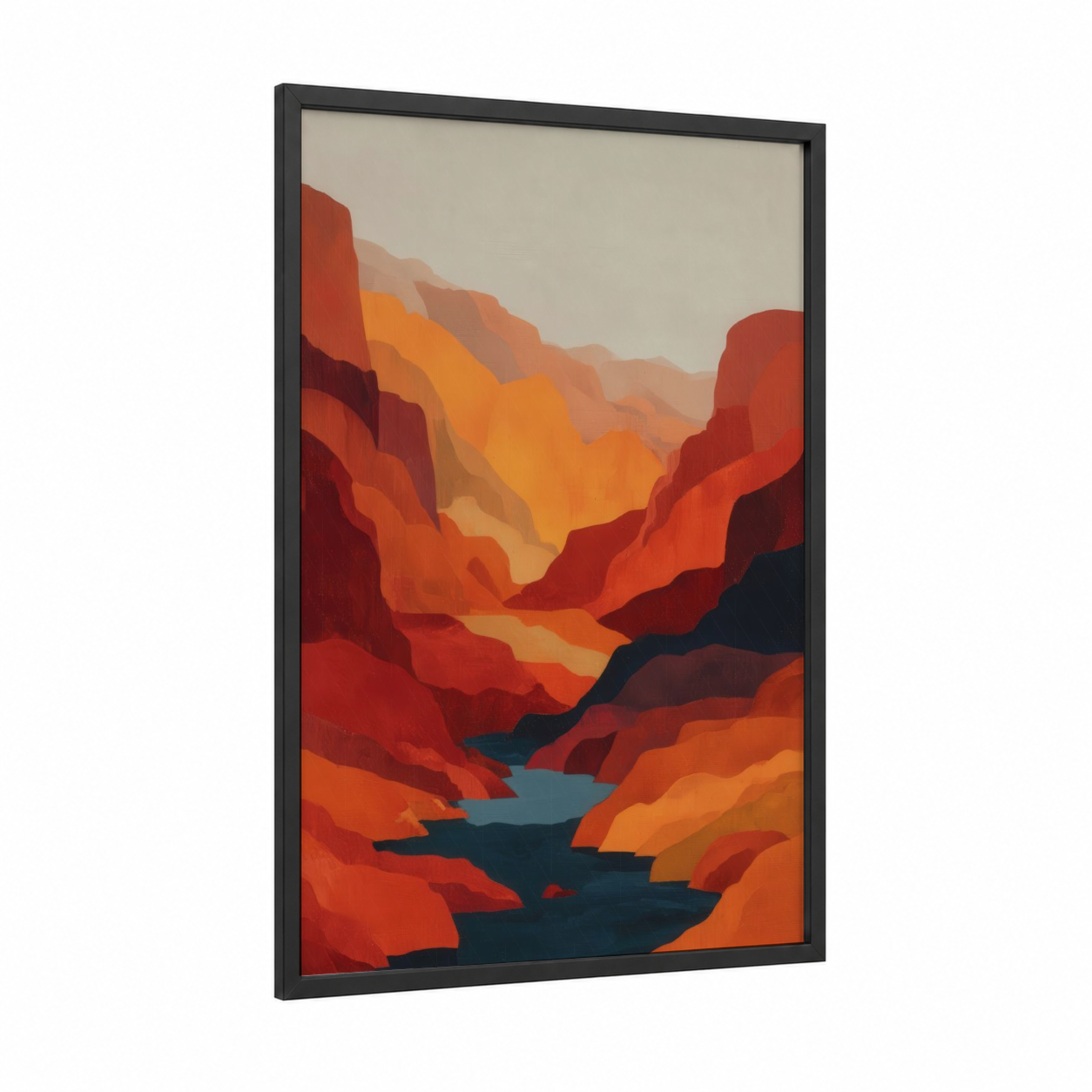 Crimson Canyon framed art print — black wood frame — red and orange palette