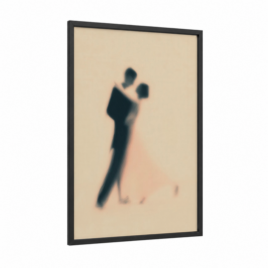 Passionate Salsa Dancer framed art print — black wood frame — beige and peach palette