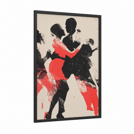 Passionate Salsa Pair framed art print — black wood frame — black and red and red palette
