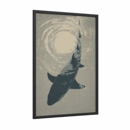 Spiral Sand Tiger framed sand tiger shark print — black wood frame — gray and cream palette