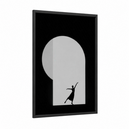 Architectural Grace framed modern dance print — black wood frame — black and white and gray palette