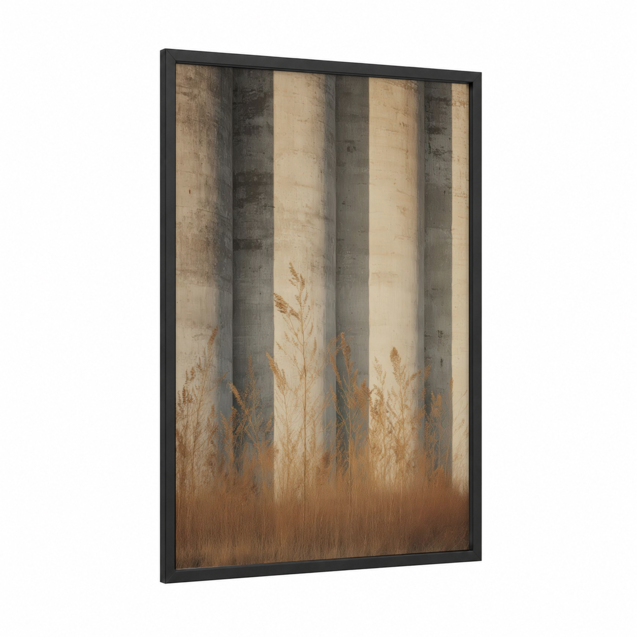 Golden Grain Fields framed art print — black wood frame — beige and dove gray palette