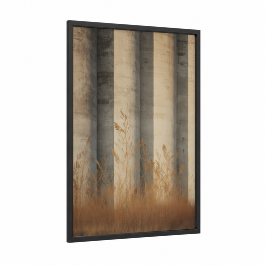 Golden Grain Fields framed art print — black wood frame — beige and dove gray palette