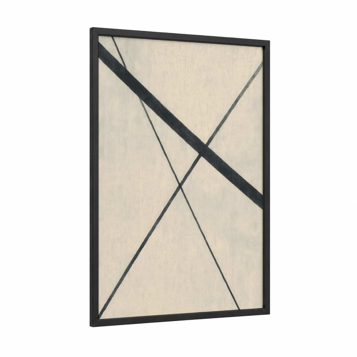 Intersecting Geometry framed abstract minimalist print — black wood frame — cream and black palette