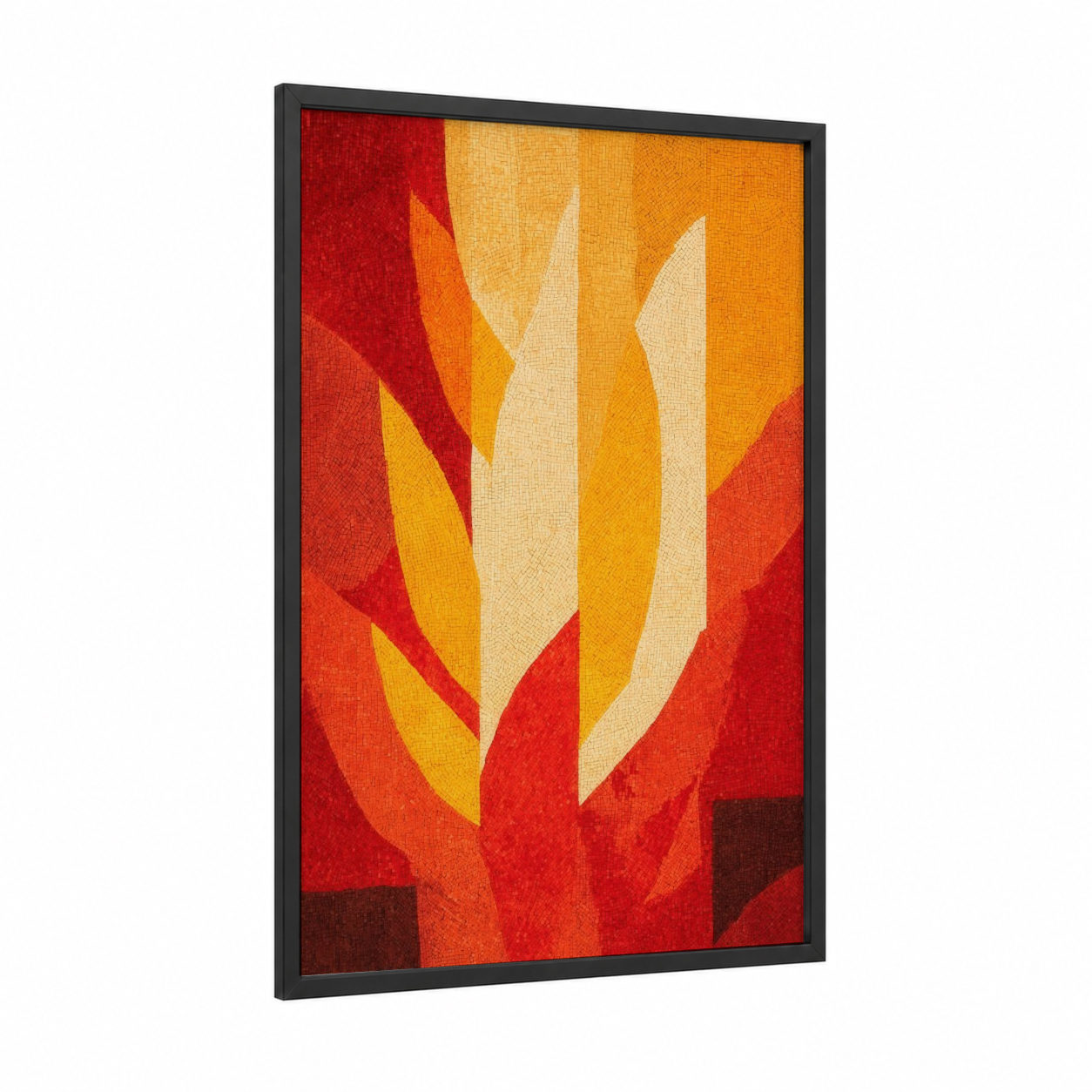 Pentecost Flames framed art print — black wood frame — red and gold palette