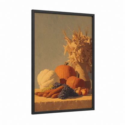 Autumn Harvest Arrangement framed kwanzaa print — black wood frame — gold and orange palette