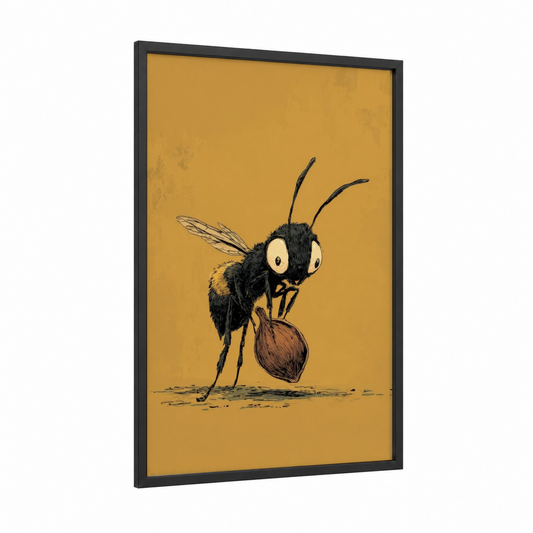 Industrious Bee framed art print — black wood frame — yellow gold and black palette