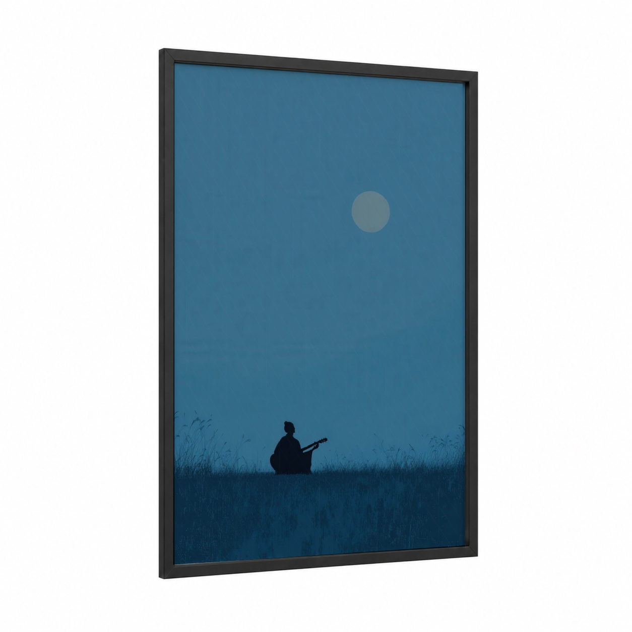 Solitary Blues framed art print — black wood frame — blue and gray and dove gray palette