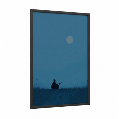 Solitary Blues framed art print — black wood frame — blue and gray and dove gray palette