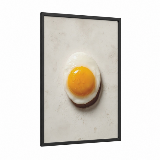 Golden Fried Egg framed breakfast print — black wood frame — white and yellow gold palette