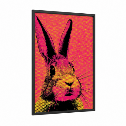Pop Art Rabbit framed art print — black wood frame — magenta and gold palette