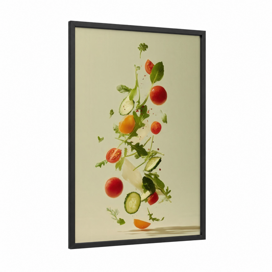 Fresh Garden Salad framed art print — black wood frame — light green and cream palette