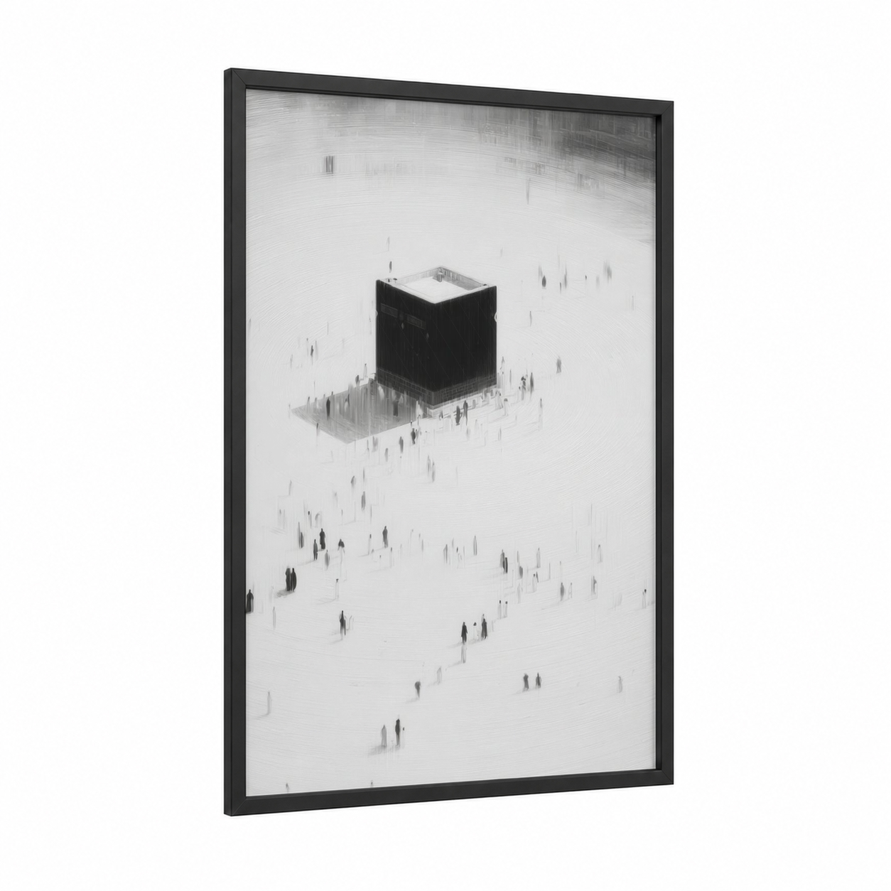 Sacred Pilgrimage framed islam print — black wood frame — black and white and gray palette