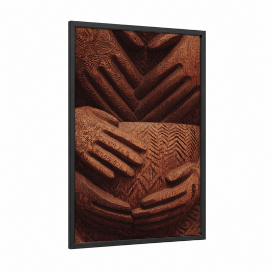 Unity Hands Kwanzaa framed art print — black wood frame — brown and gold palette