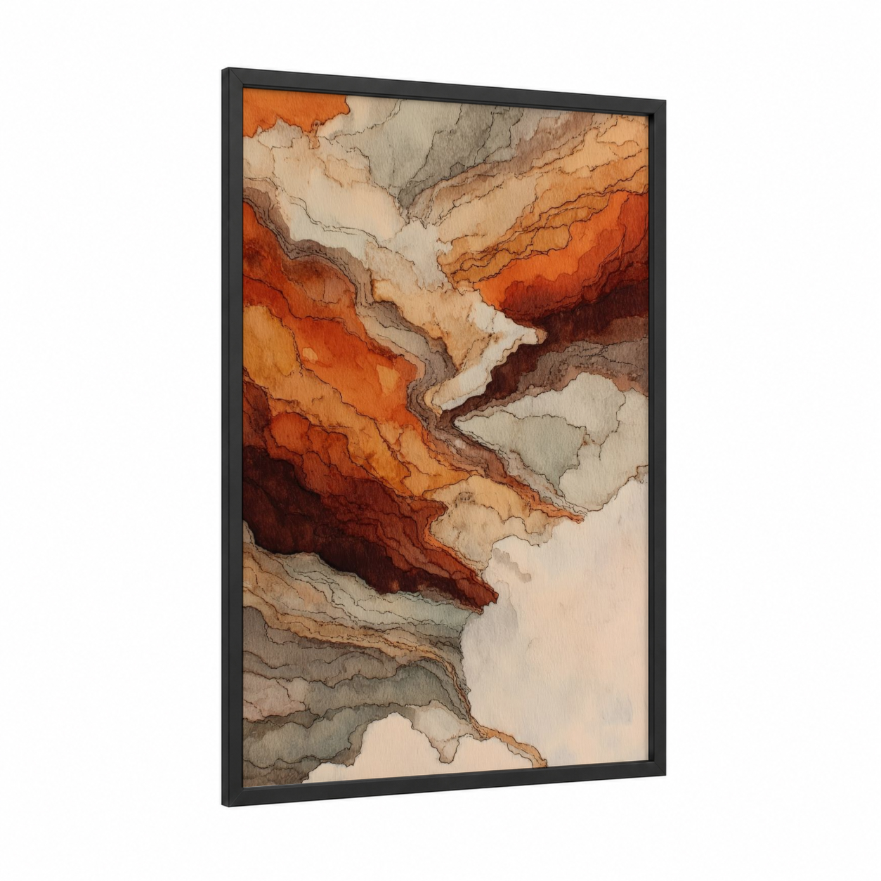 Ethereal Mist Layers framed art print — black wood frame — orange and cream palette