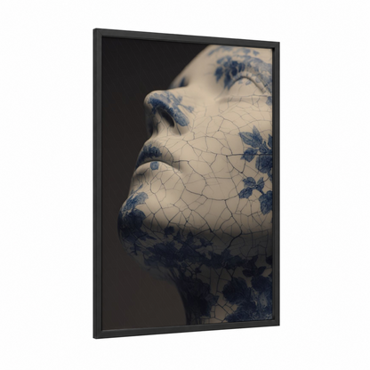 Indigo Body Art framed art print — black wood frame — blue and white and cream palette