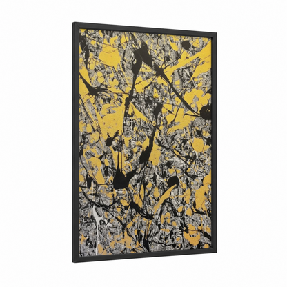 Yellow Energy Abstract framed abstract classic print — black wood frame — yellow gold and black palette
