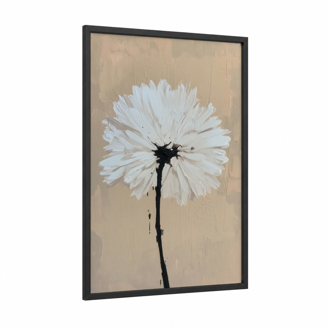 Minimal Daisy framed abstract flower print — black wood frame — white and beige palette