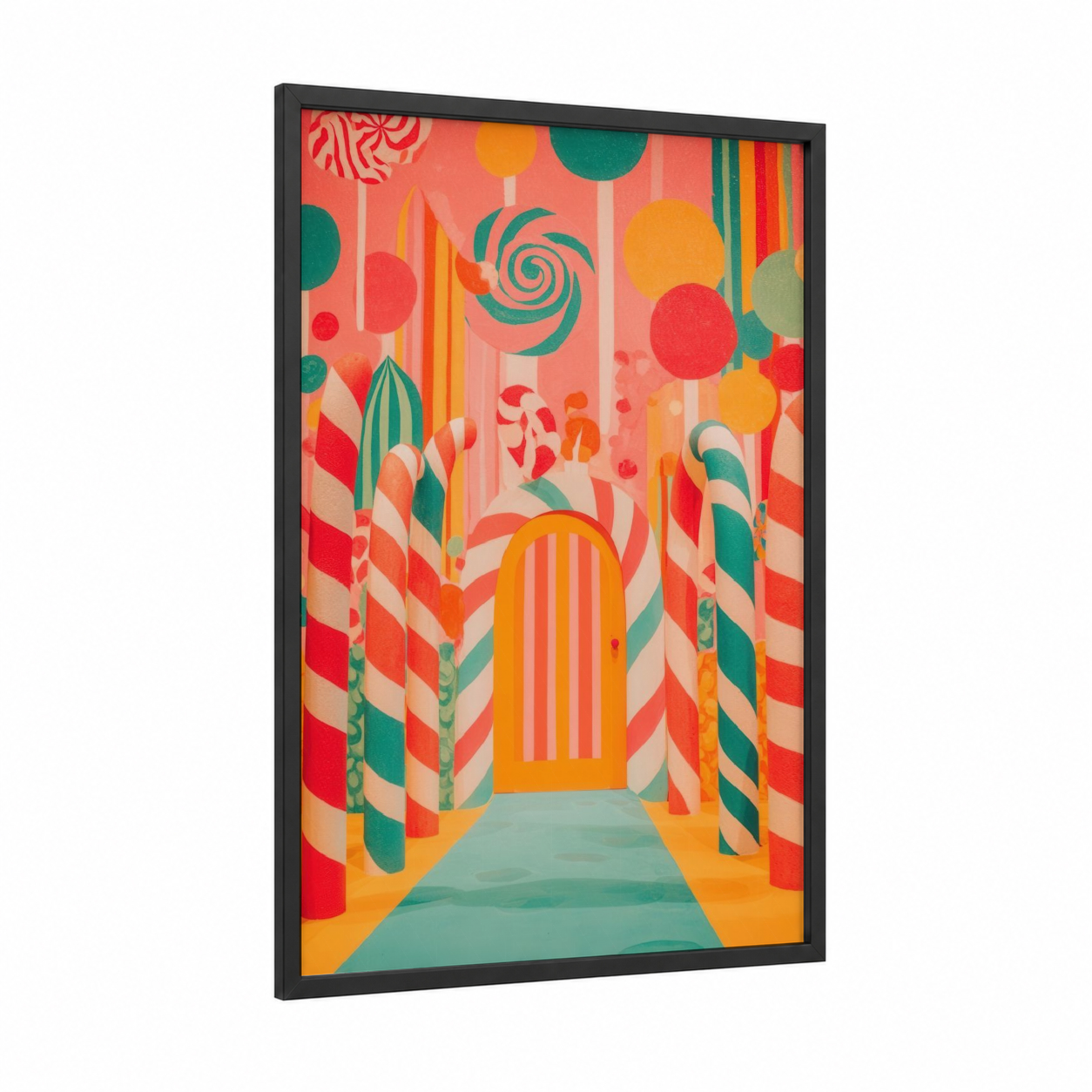 Candy Gate Fantasy framed art print — black wood frame — teal palette