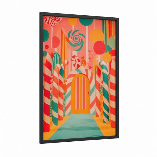 Candy Gate Fantasy framed art print — black wood frame — teal palette