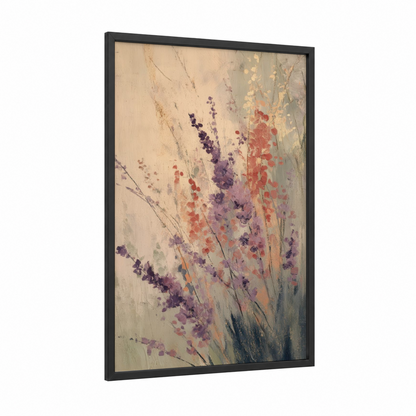 Wildflower Herbs framed herbs and spices print — black wood frame — lavender and cream palette