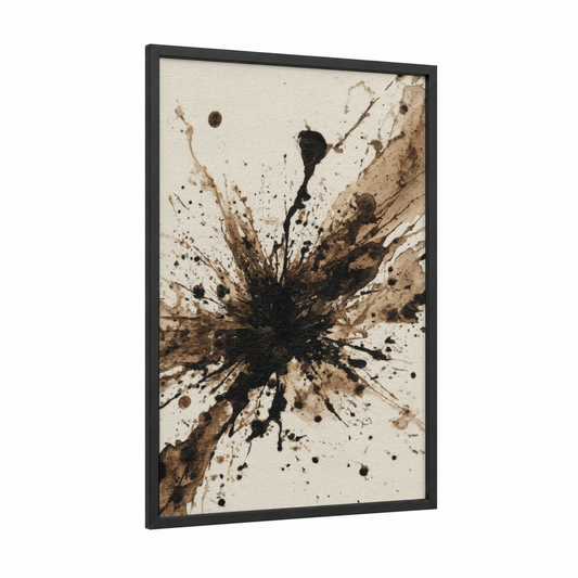 Espresso Splash framed coffee print — black wood frame — brown and cream palette