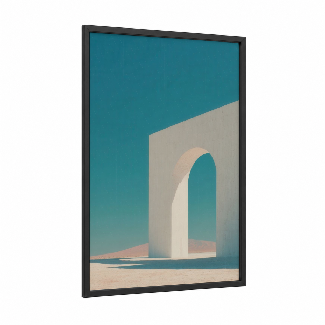 Minimal Arch Gateway framed art print — black wood frame — teal and cream palette