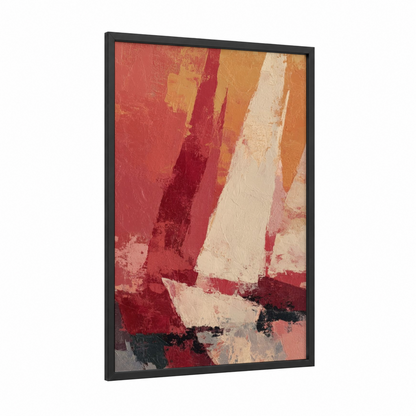 Crimson Sailboat framed sailing print — black wood frame — maroon and cream palette