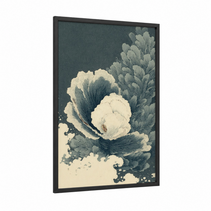 Pearl Oyster framed art print — black wood frame — cream and dove gray palette