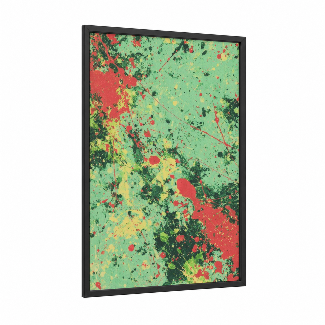 Vibrant Salad Abstract framed art print — black wood frame — green and red palette