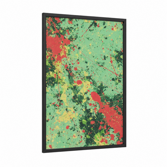 Vibrant Salad Abstract framed art print — black wood frame — green and red palette
