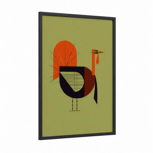 Geometric Turkey framed art print — black wood frame — orange and black palette