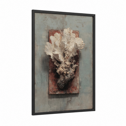 Textured Coral Cluster framed art print — black wood frame — cream and russet palette